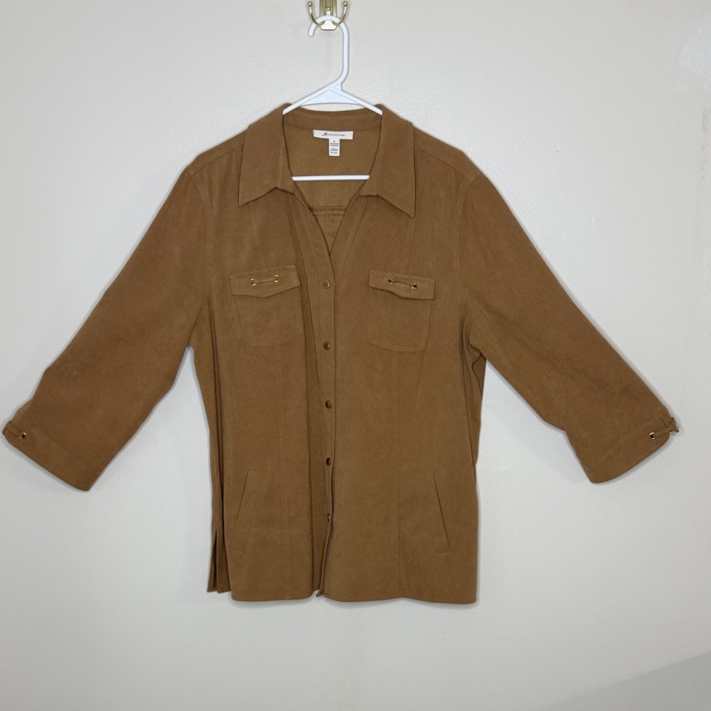 JM Collection Tan Faux Suede Utility Shacket Size XL - Picture 2 of 15